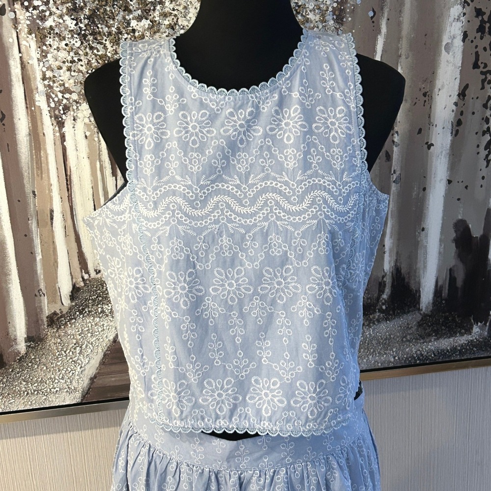 LOFT‎ Two Piece Blue White Floral Embroidered Scalloped Cotton Set NWT- Sz 10/12 - Picture 4 of 14